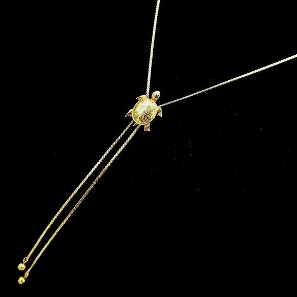 Vintage Avon Turtle Slider Bolo Lariat Pendant Chain Figural Necklace Gold Tone